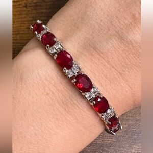 Elegant Ruby Red and White Gemstone Bracelet